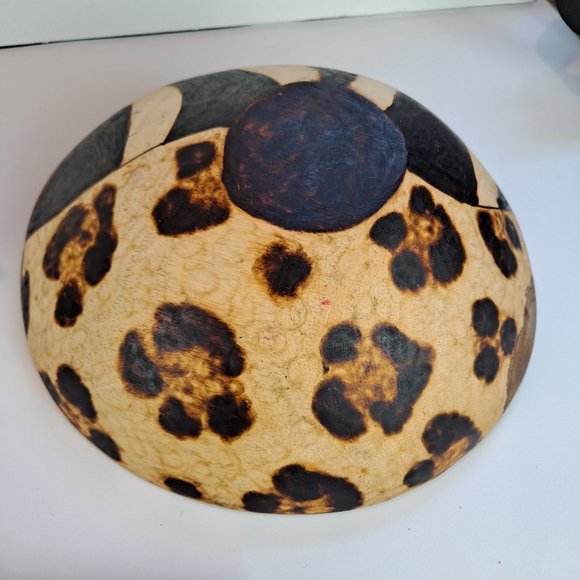 2 African Folk Art Handmade Wooden Bowls & Utensil w/Bone Handle - Picture 4 of 11